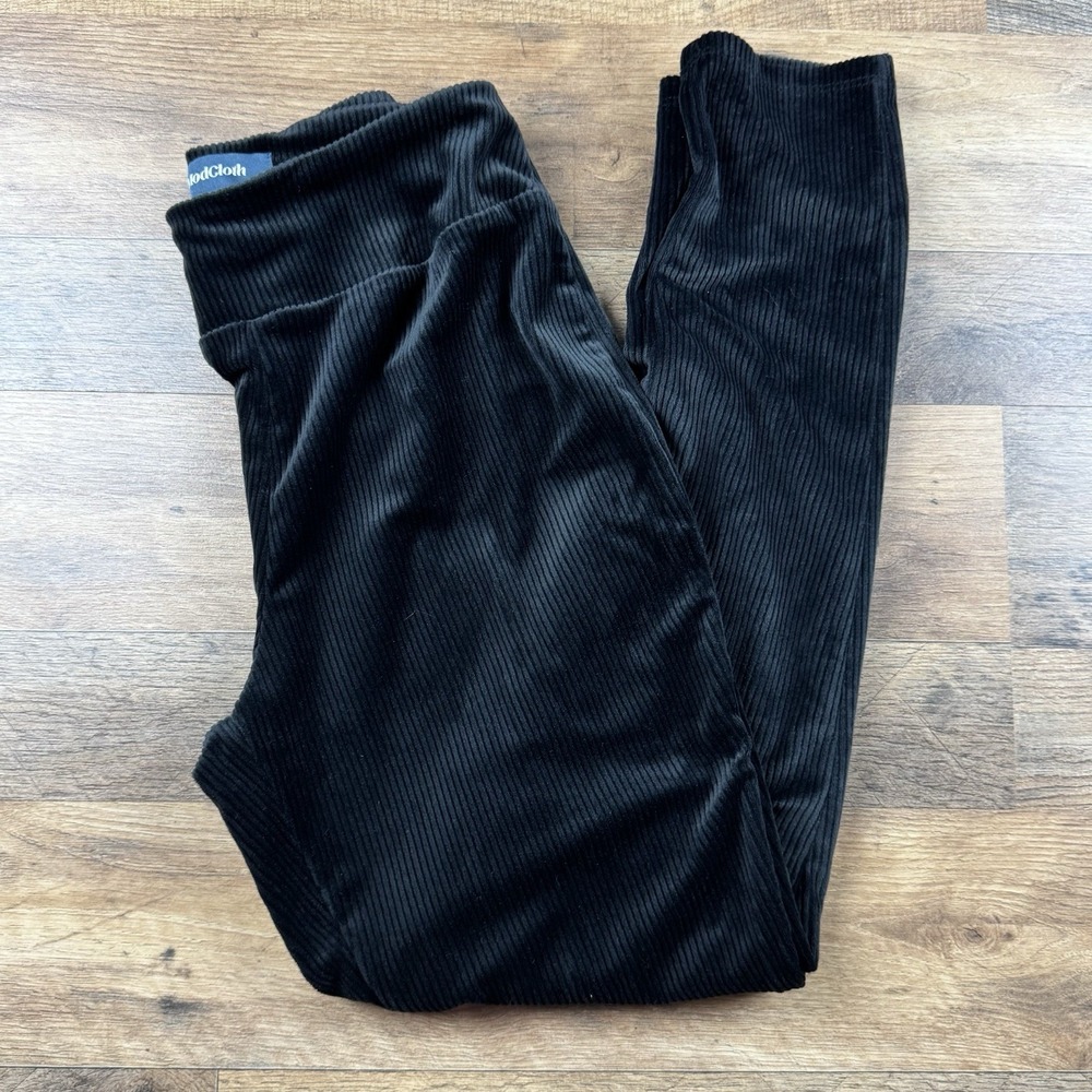 MODCLOTH Black Velvet Ribbed Stretchy Leggings‎ Size Small